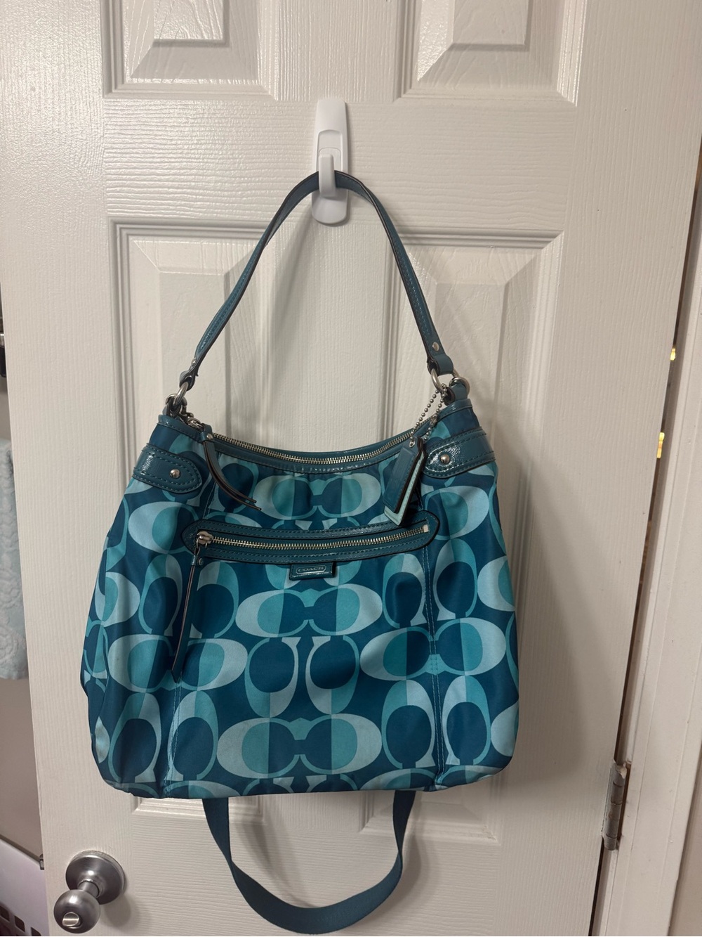 Coach Teal Signature Canvas Shoulder Bag